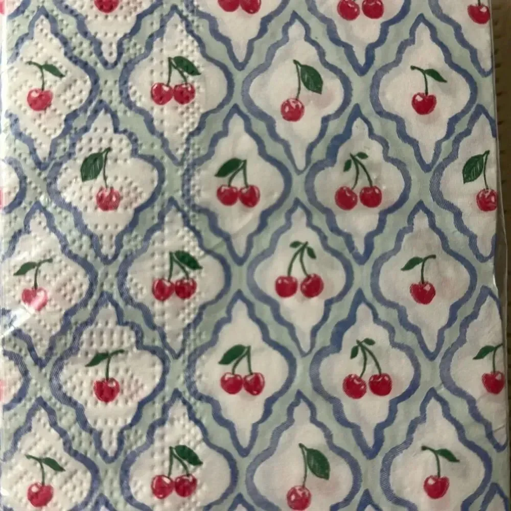 nicole miller Home 40 x 1pk Guest Paper Towel Napkins White Blue Cherry Trellis